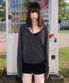 Wrap Shirring Hood Long Sleeve [Charcoal]