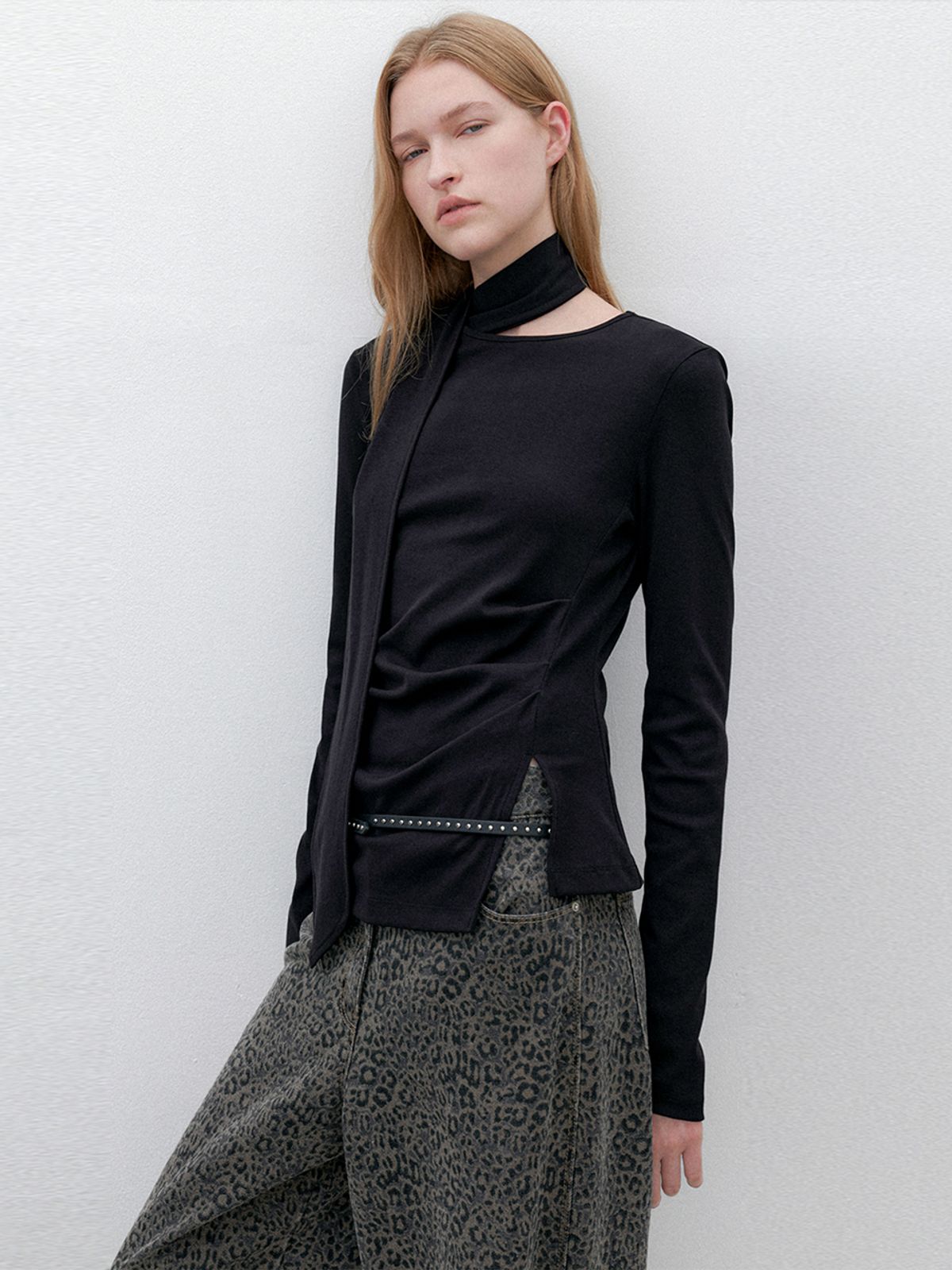 아틀리에 나인(ATELIER NAIN) TIE WAIST TUCK LONG SLEEVE S (Z-T-7084)