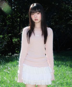 Lace Label V-Neck Long Sleeve [Pink]