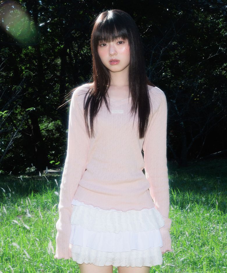 Lace Label V-Neck Long Sleeve [Pink]