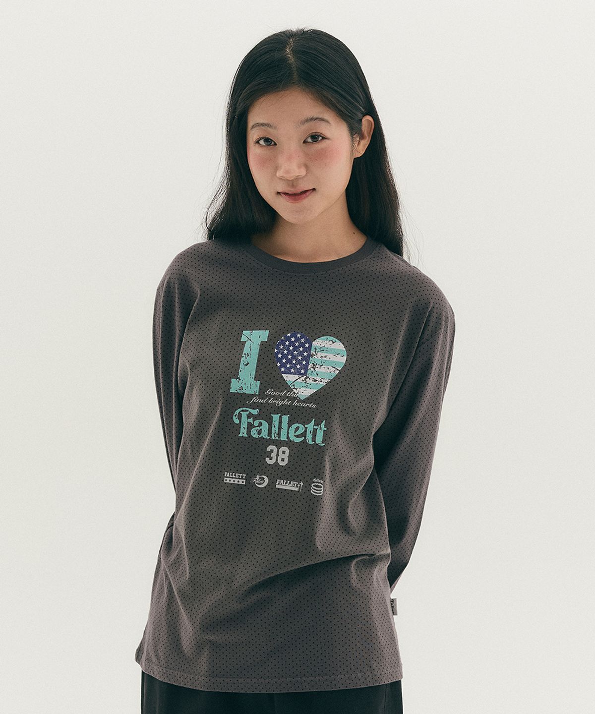 팔렛(FALLETT) 도트 롱슬리브 차콜