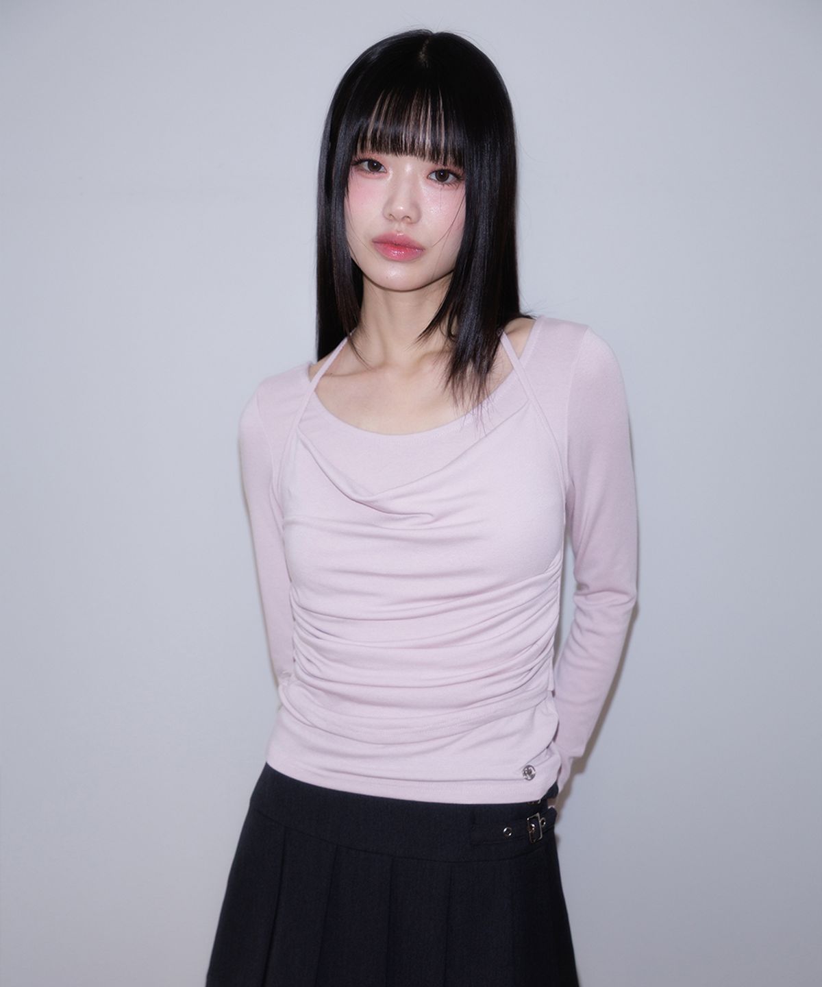 로제프란츠(ROSEFRANTZ) Drape Layered Halter Long Sleeve [Pink]