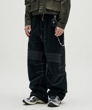 Structured Biker Sweat Pants - Black