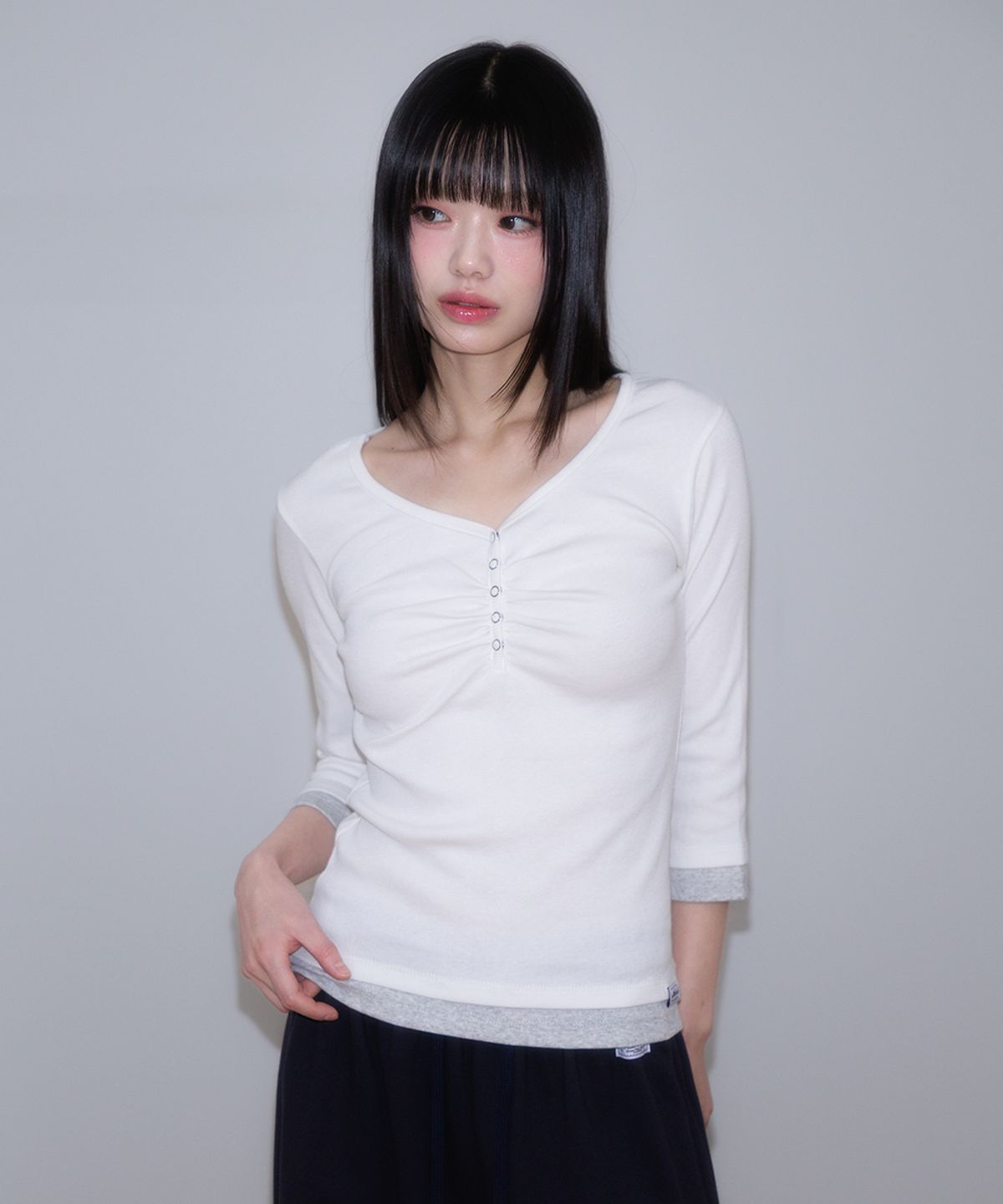 로제프란츠(ROSEFRANTZ) Shirring Button Layered Long Sleeve [Ivory]