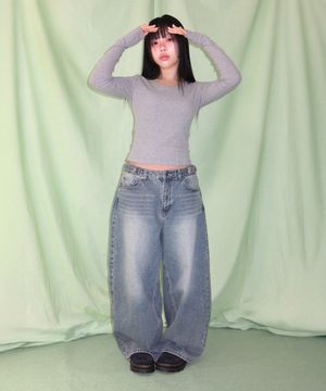 [레더리X아네딘] 컴팩트 렝스 와이드 데님 팬츠 [LIGHT BLUE]