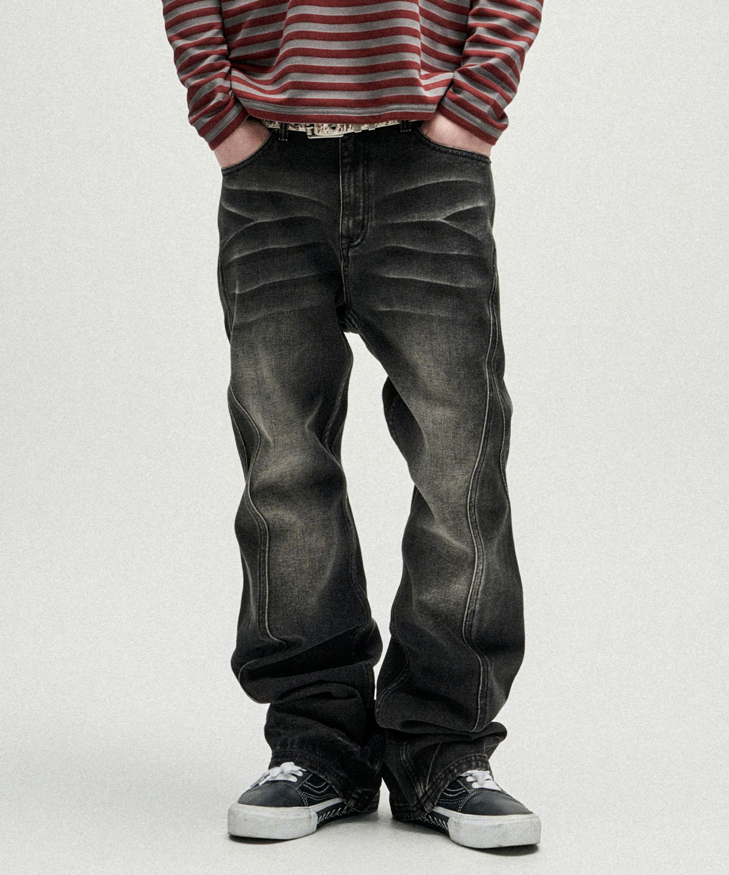 MUSINSA公式 | NOT4NERD Warped Seam Flare Fit Denim Pants - Black