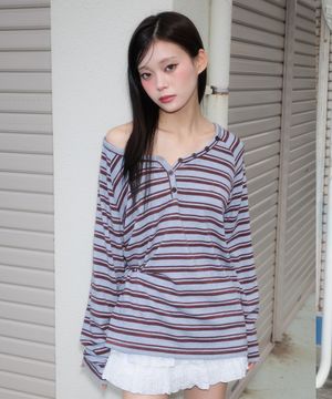 Stripe Button Long Sleeve [Blue]