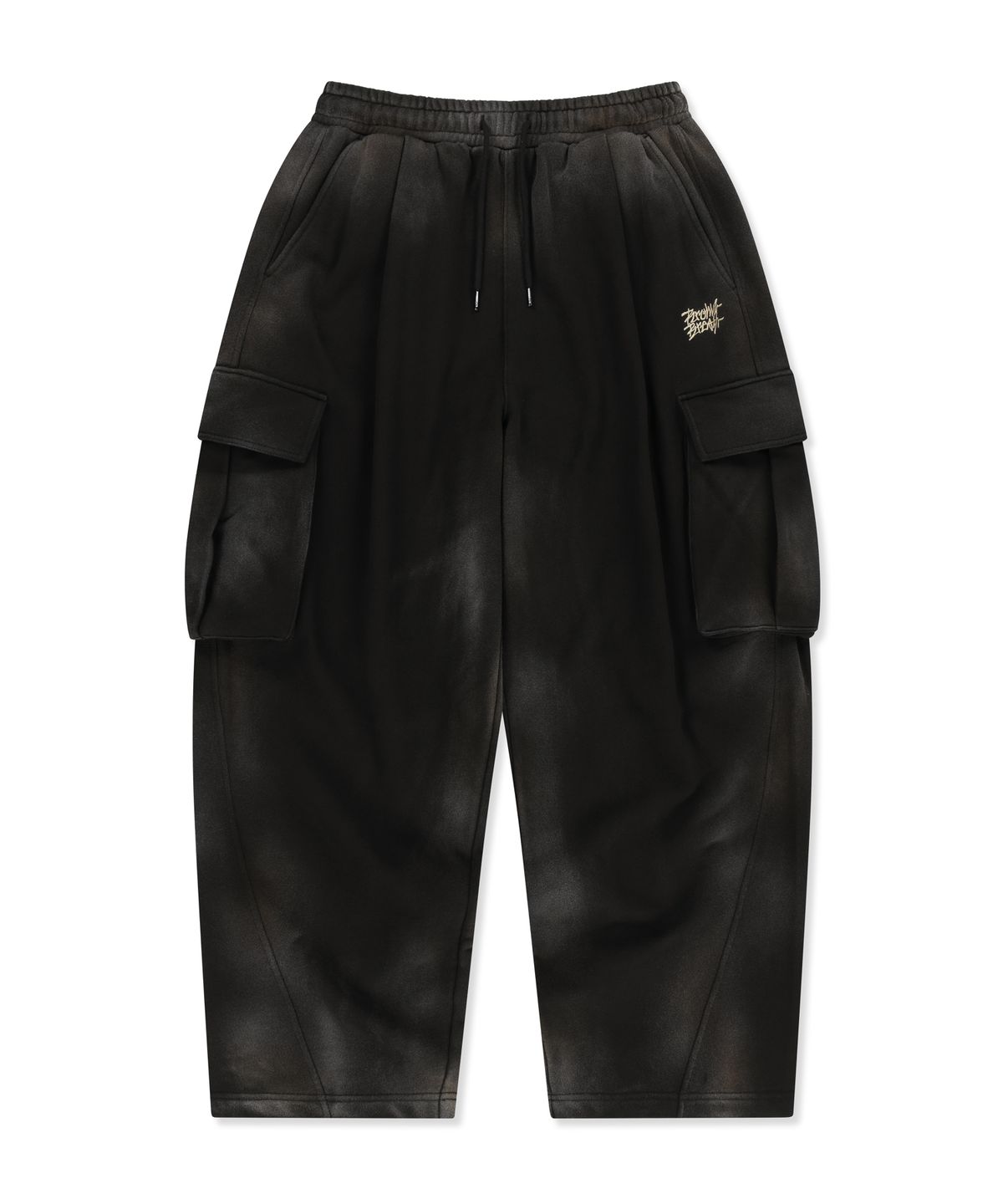 브라운브레스(BROWNBREATH) CRUSH TAG WASHED CARGO PANTS - BLACK