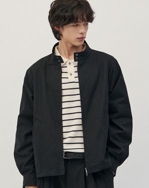 에센셜 세미 오버핏 헤링턴 자켓 [블랙]