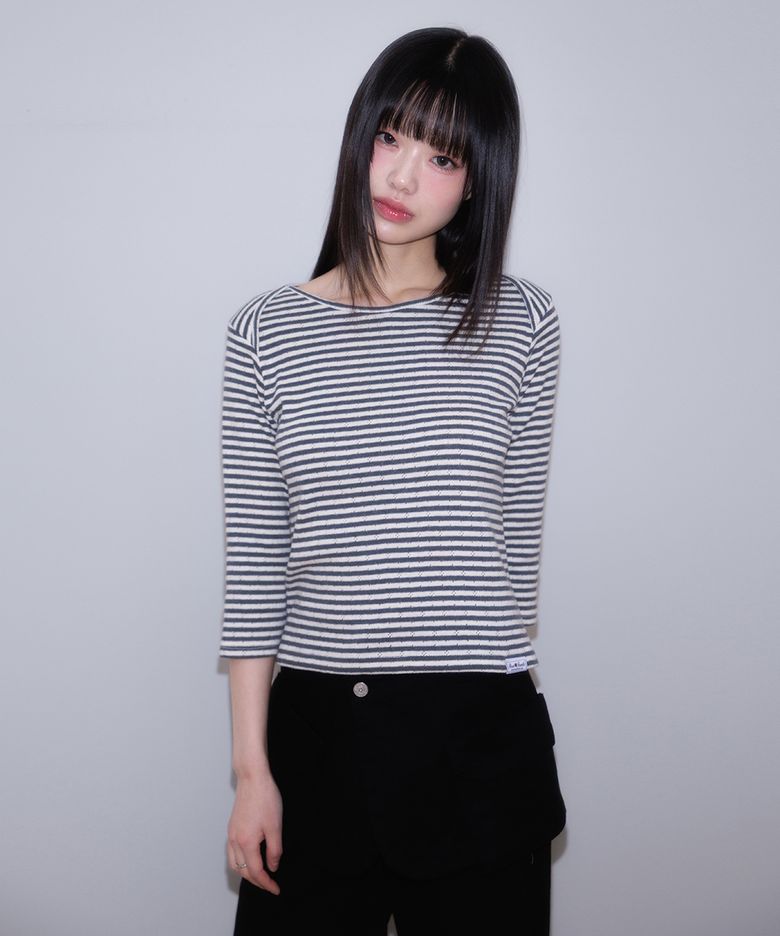 Stripe Three-Quarter Sleeve [Dark Gray]