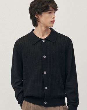 스카시 세미 오버핏 코튼 가디건 [블랙]