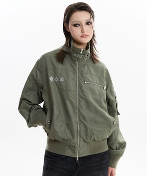 하이넥 봄버 자켓 카키