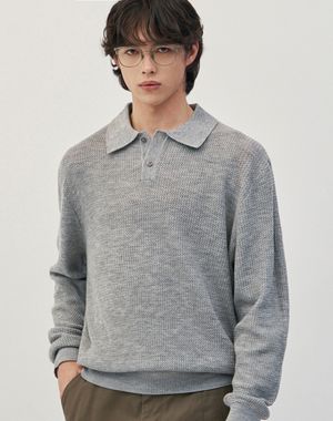 이지온 세미 오버핏 카라 니트 [멜란지 그레이]