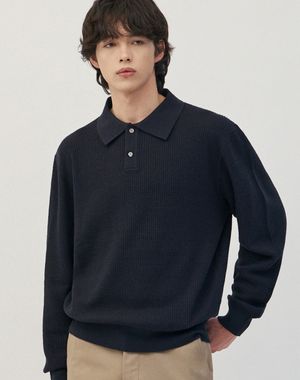 이지온 세미 오버핏 카라 니트 [네이비]