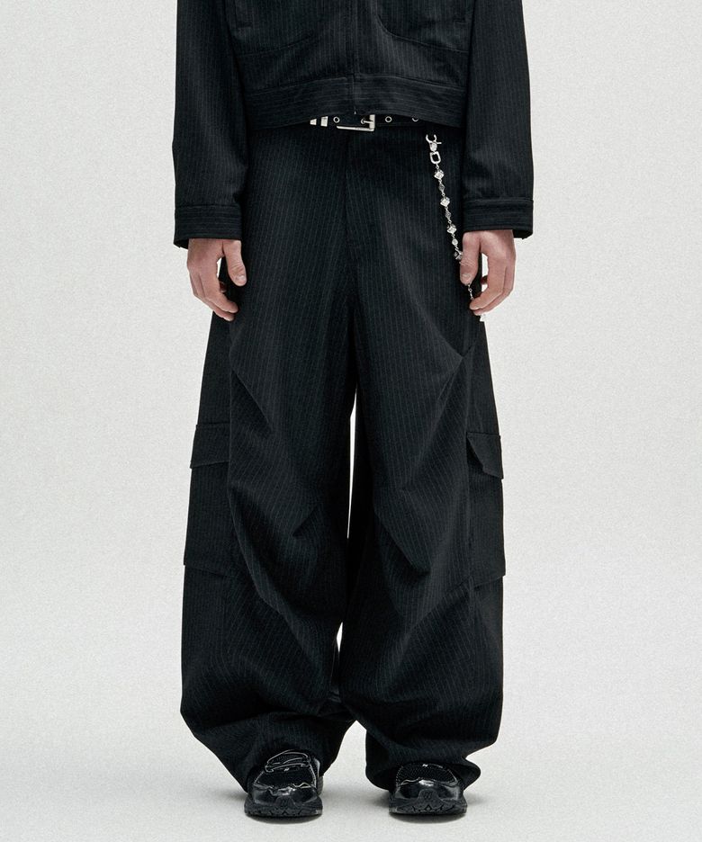 TR Stripe Curved Pants - Black