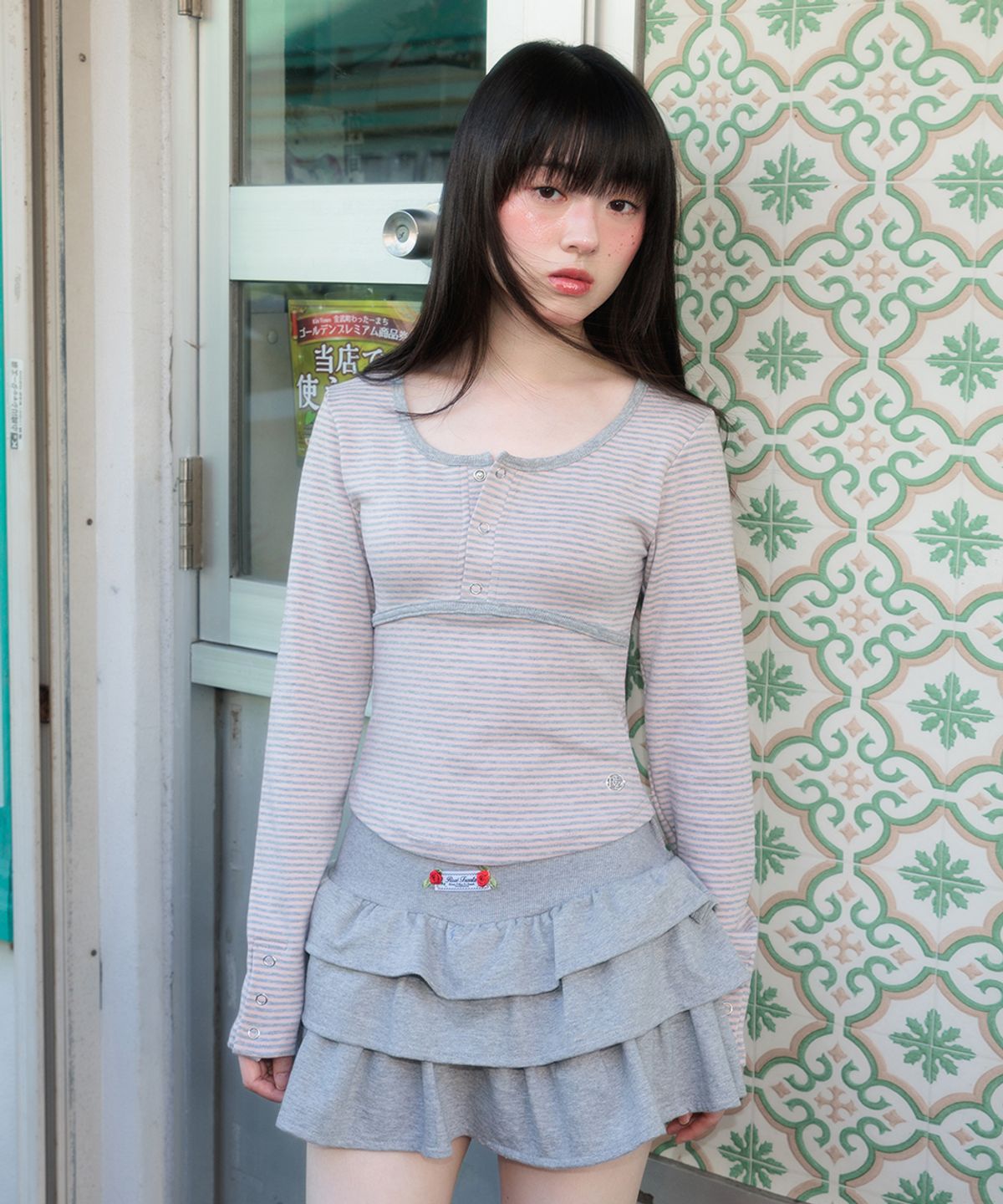 로제프란츠(ROSEFRANTZ) Button Stripe Long Sleeve [Pink]
