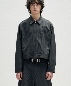 TR Stripe Cinch Back Crop Jacket - Charcoal