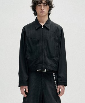 TR Stripe Cinch Back Crop Jacket - Black