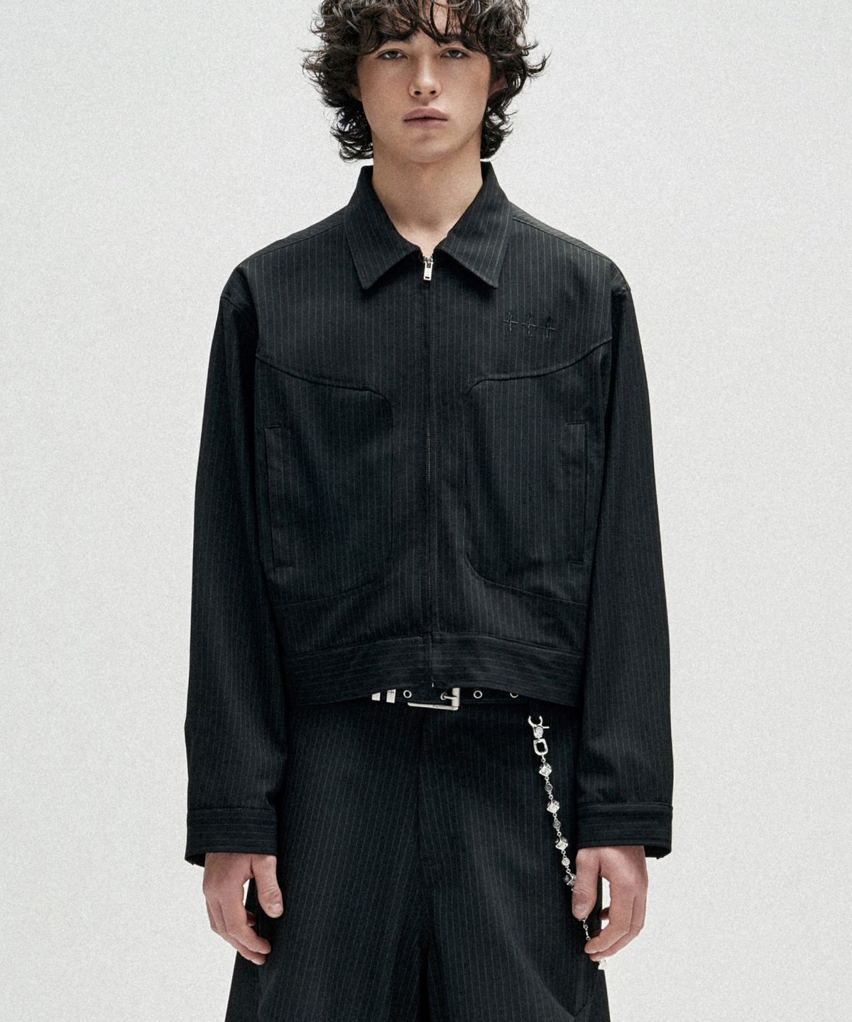 낫포너드(NOT4NERD) TR Stripe Cinch Back Crop Jacket - Black