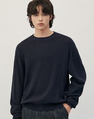 이지온 세미 오버핏 라운드넥 니트 [네이비]