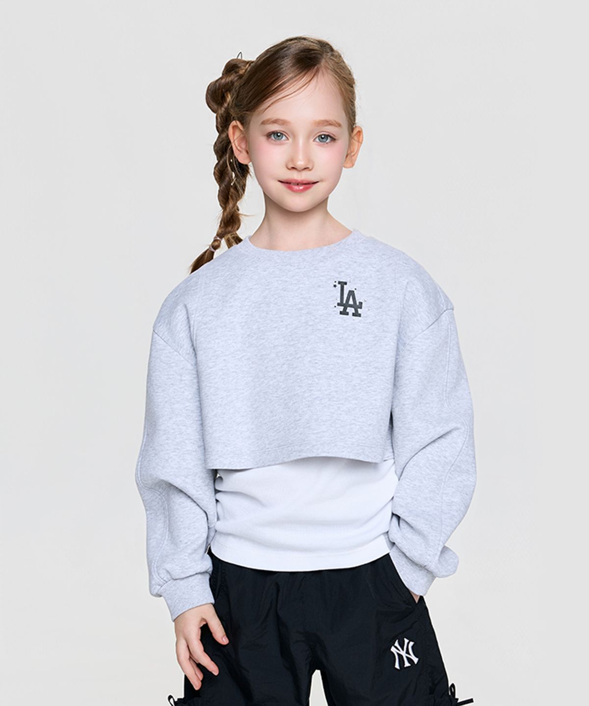 엠엘비 키즈(MLB KIDS) 스트릿 걸즈 레이어드 맨투맨 LA (L.Melange Grey)