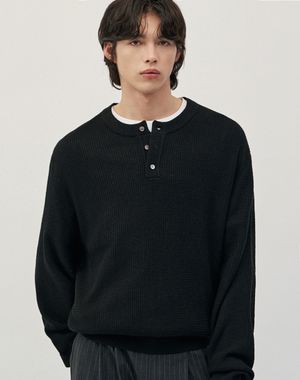 이지온 세미 오버핏 헨리넥 니트 [블랙]