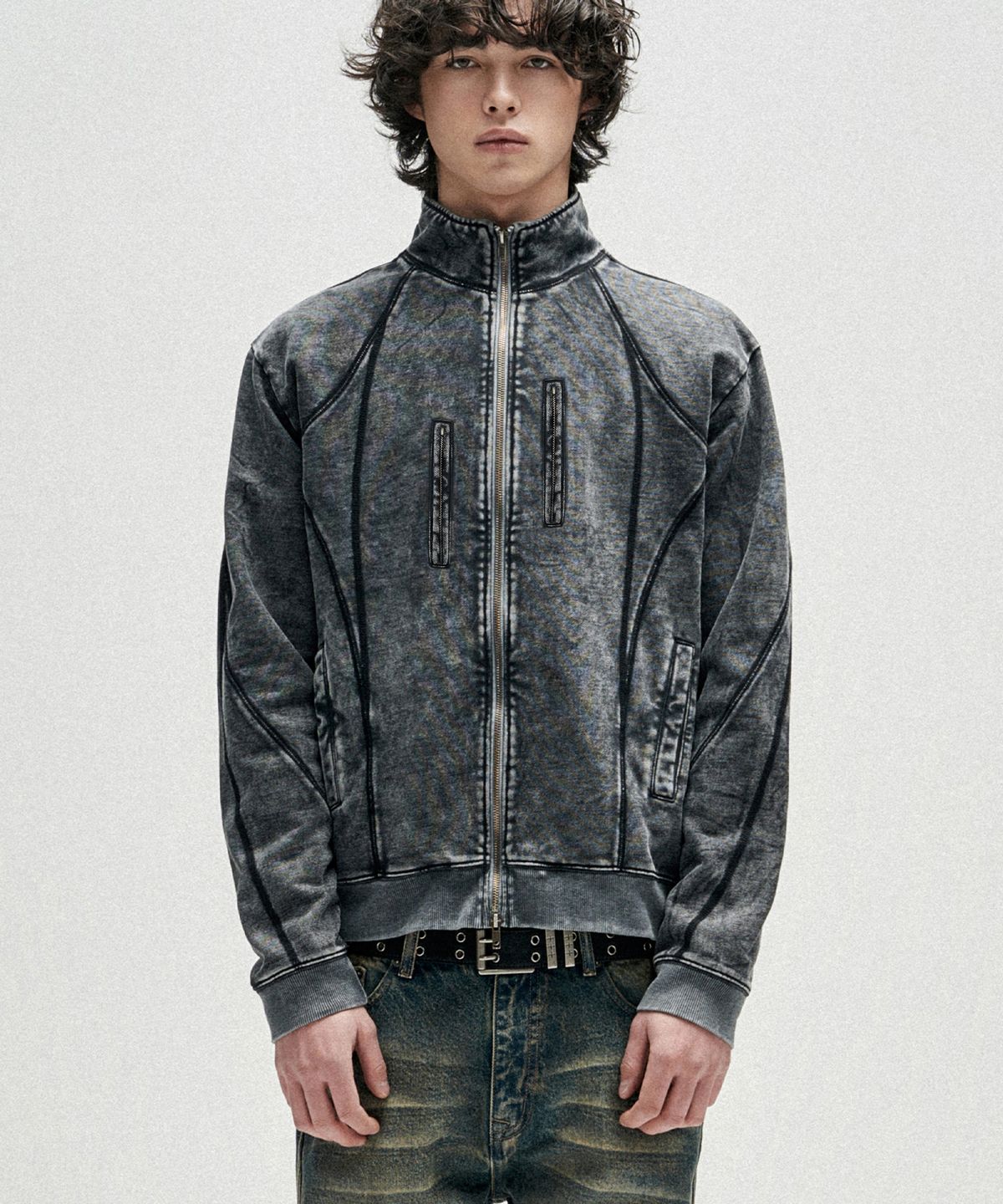 낫포너드(NOT4NERD) Tie Dye Incision High Neck Zip Up - Black