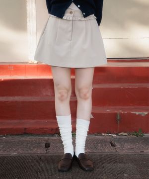 Frill Waist Pintuck Miniskirt [Beige]
