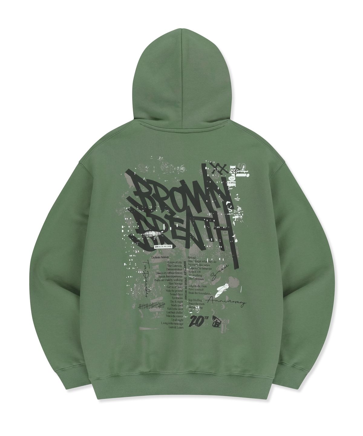 브라운브레스(BROWNBREATH) 20TH ANNIV TAG HOODIE - OLIVE