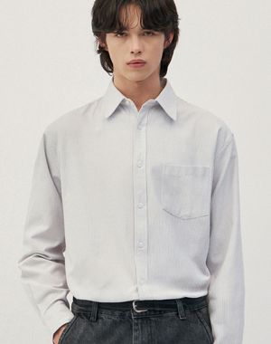 오버핏 코튼 옥스포드 스트라이프 셔츠 [그레이]