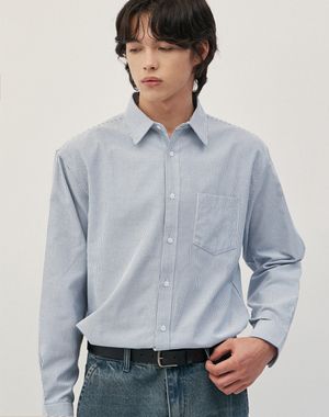 오버핏 코튼 옥스포드 스트라이프 셔츠 [블루]