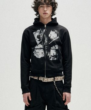 Routine Remains Slim Fit Hood Zip Up - Black