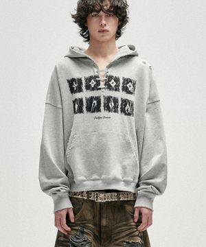 Dying Ember Slit Pullover Hood - Grey