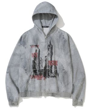 Cathedral Oil Washed Hood Zip Up - Grey