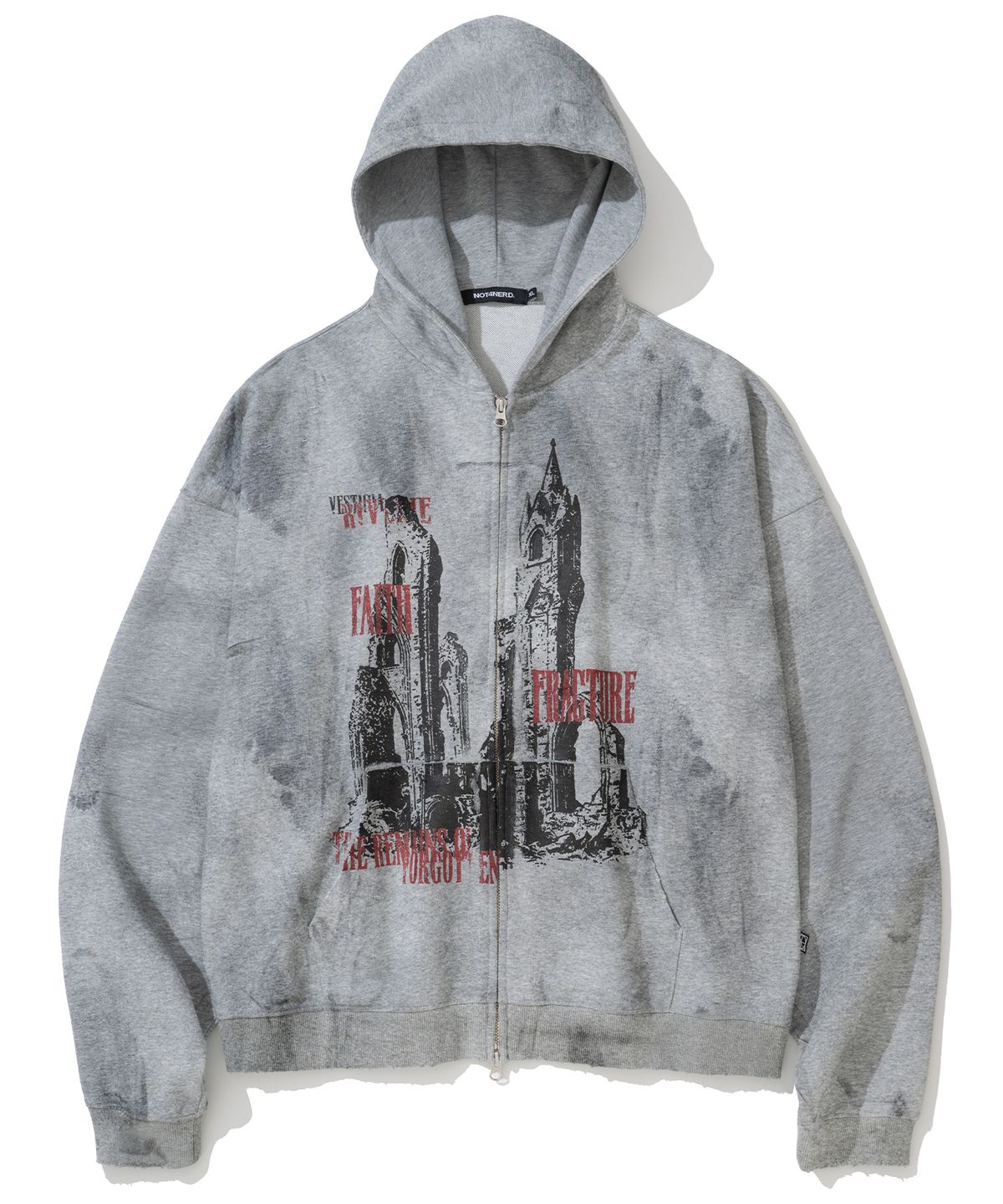 낫포너드(NOT4NERD) Cathedral Oil Washed Hood Zip Up - Grey