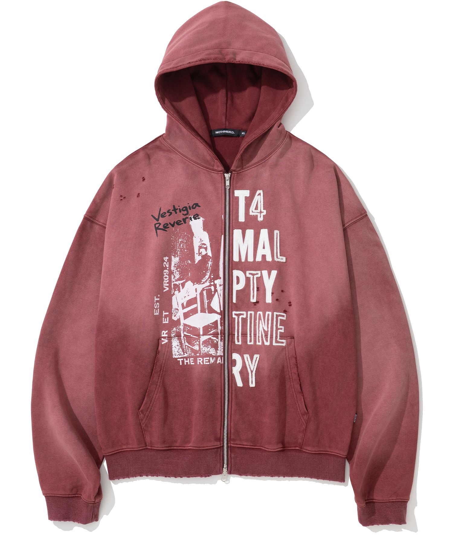 MUSINSA公式 | NOT4NERD Distressed Half Slogans Hood Zip Up - Red