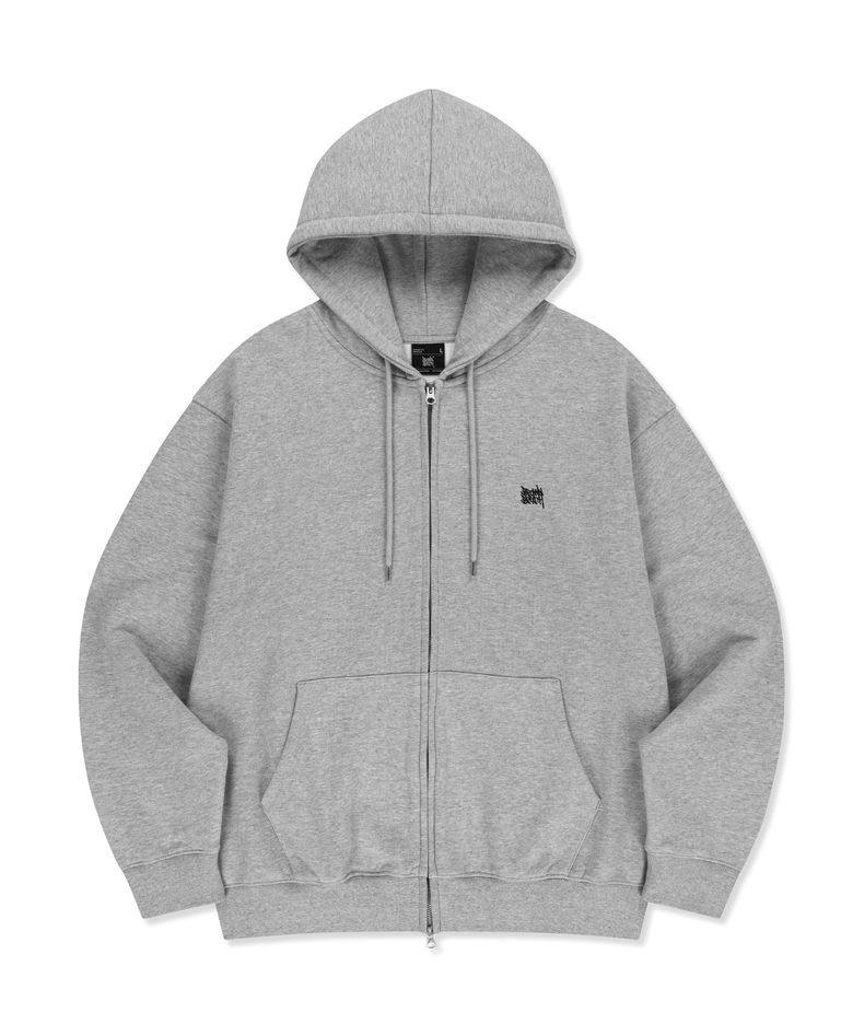 TAG HOOD ZIP UP - MELANGE GREY