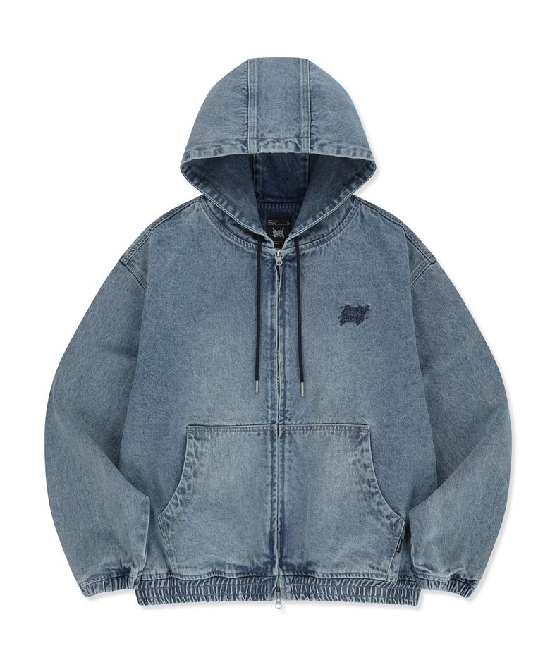 DENIM HOOD ZIP UP - BLUE