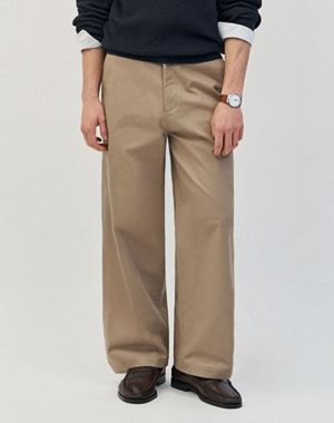 오르디 세미 와이드 코튼 치노 팬츠 [베이지]