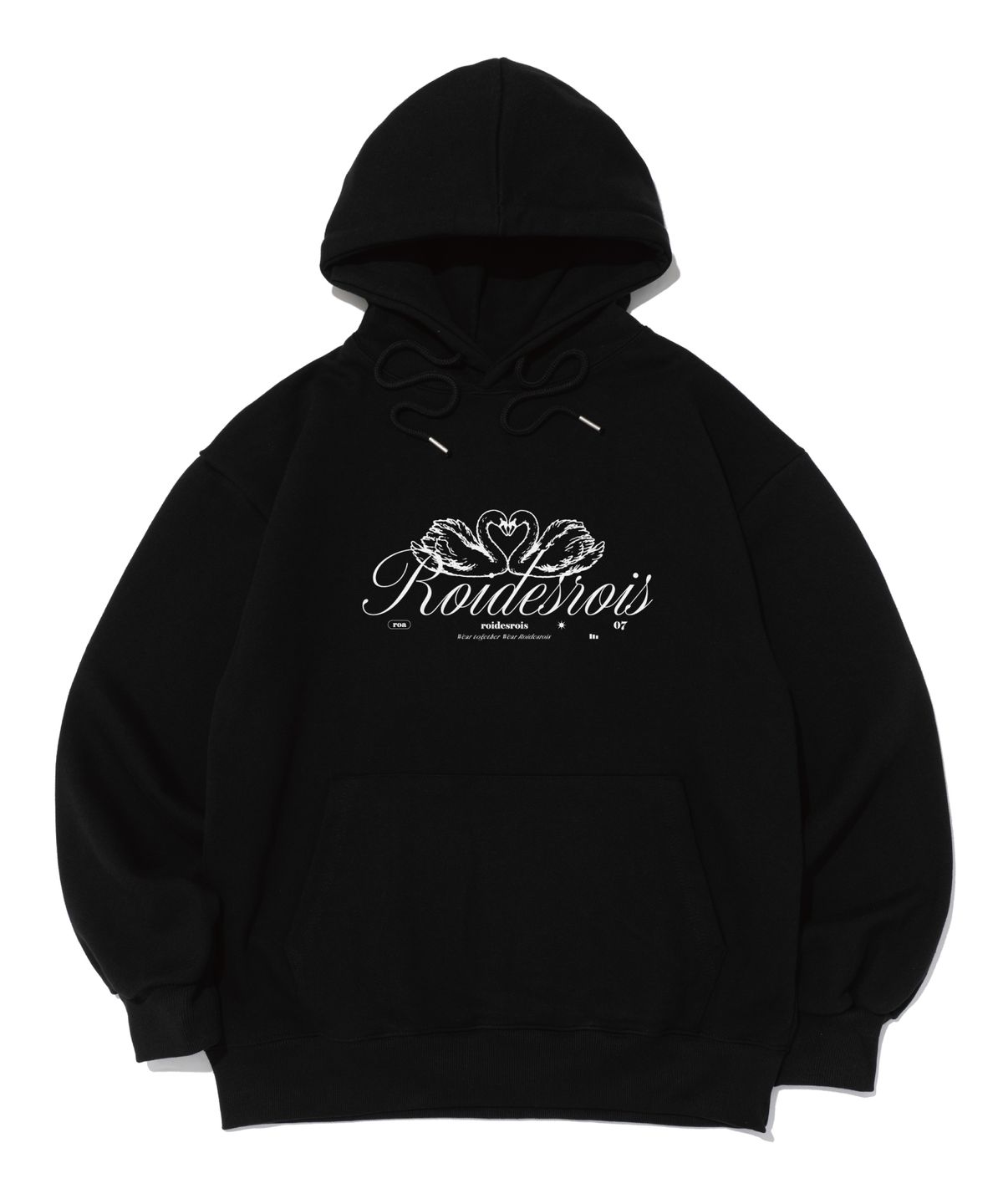 로아드로아(ROIDESROIS) [기모/NO기모] 로맨틱 스완 그래픽 후드티셔츠 (블랙)