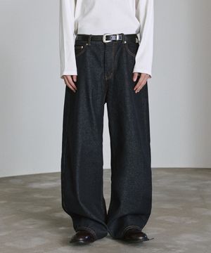 [피인오 X 디나쑈] 논페이드 생지 커브드 데님 - 딥블루