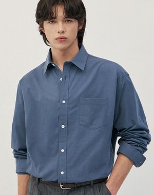 오버핏 워시드 코튼 셔츠 [블루]