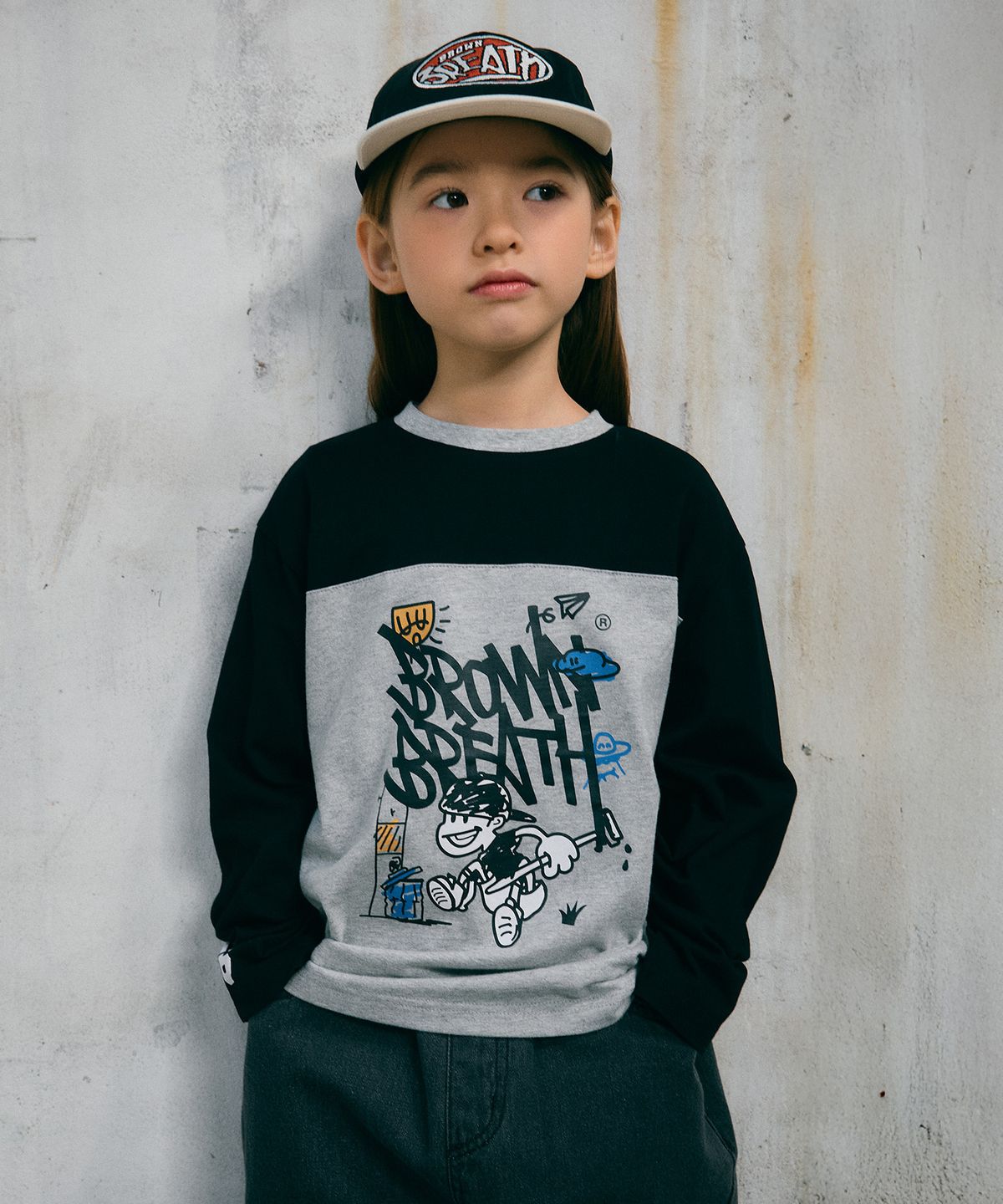 브라운브레스 키즈(BROWNBREATH KIDS) KIDS TAG COLOR BLOCK LONGSLEEVE - BLACK