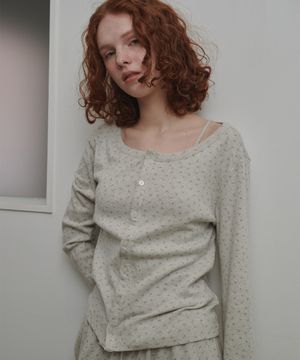 플로랄 펀칭니트 가디건 로우멜란지