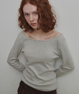 보트넥 핑거홀 롱슬리브 스트라이프 그레이화이트