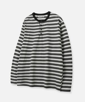 스트라이프 헨리넥 롱슬리브_화이트