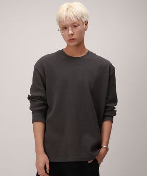 베이직 와플 롱슬리브_차콜