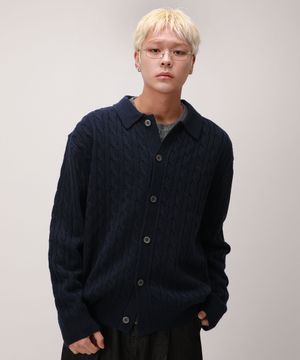 소프트 케이블 카라 가디건_네이비