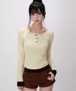 레이어드 헨리넥 슬림 롱슬리브 탑_레몬