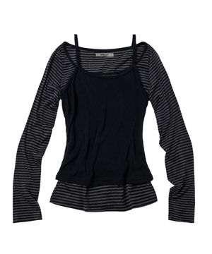 스트라이프 레이어드 나시 세트 롱슬리브 탑_차콜